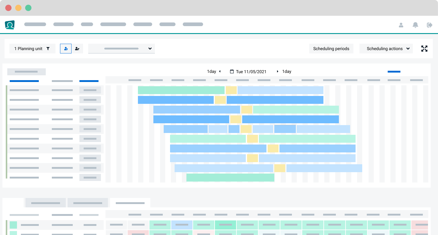 L’app per desktop di injixo mostra la pianificazione di un’unità di pianificazione per il giorno selezionato 